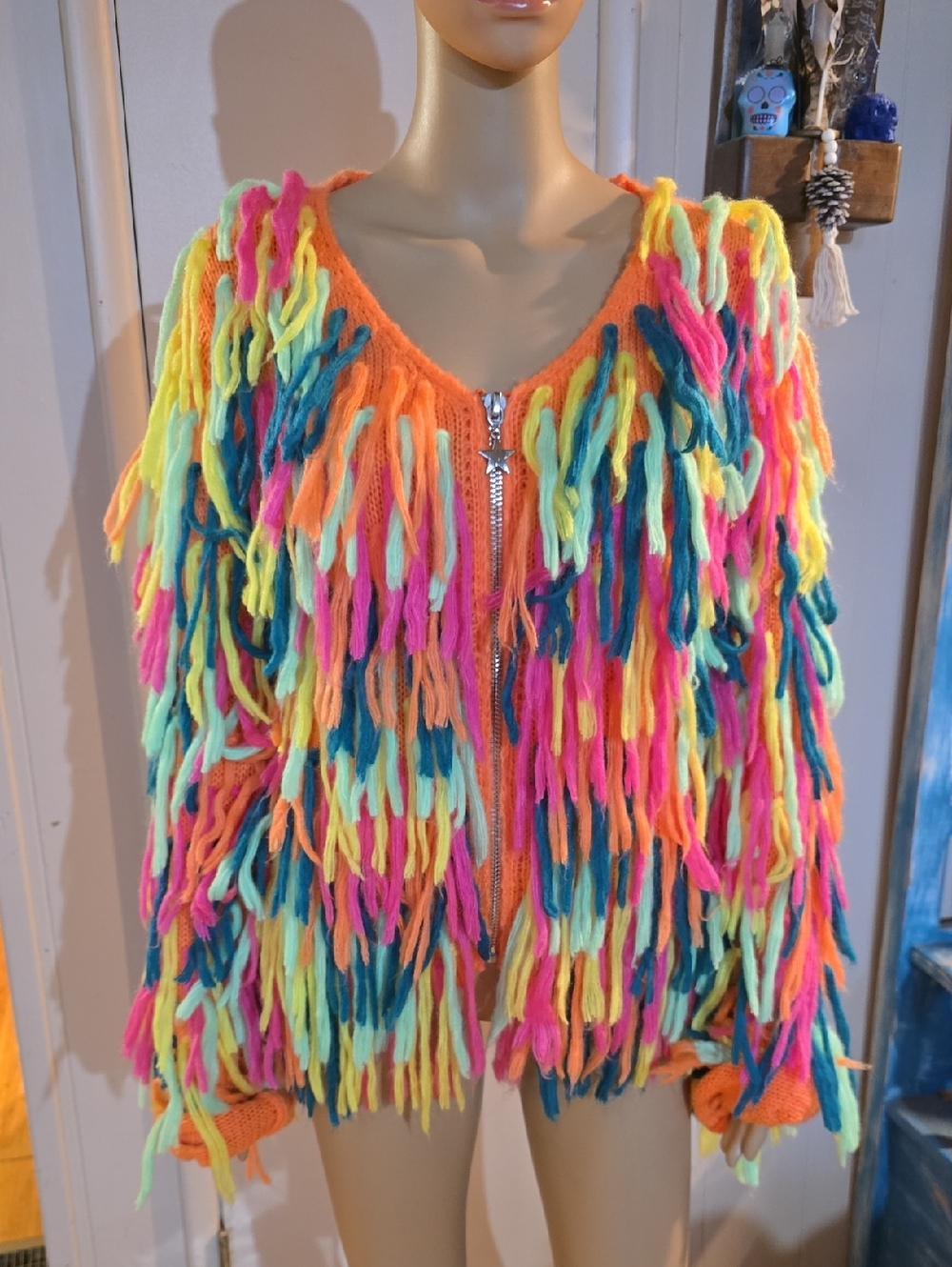 Vibrant DOLLS KILL Multicolor Fringe Rave Cardigan